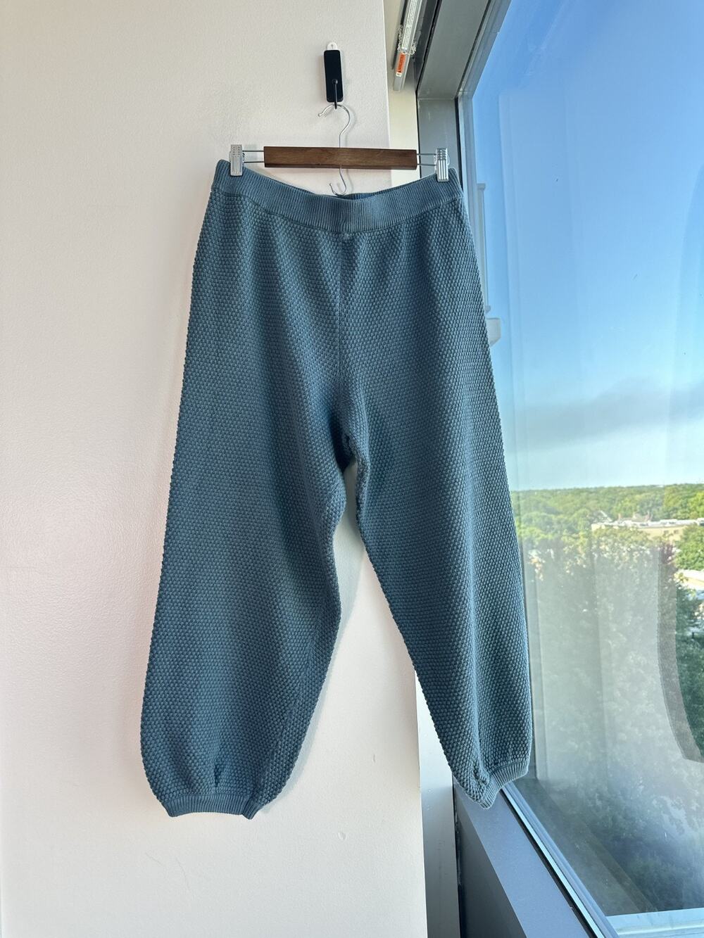 Free People FP BEACH Hailee Sweater Relaxed Popcorn Knit Jogger Pants in Teal M